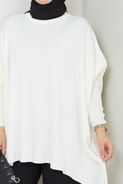 LE CARAMBOLE Ecru Hijab Knitwear Oversize Slit Women's Sweater