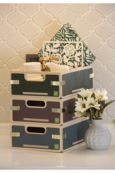 Wodiza 3'lü Ahşap Sepet Organizer\düzenleyici Sepet Dikdörtgen Boy 27cm X 19c...