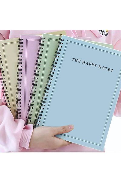 AKILLICA A5 Spiral 4-Piece School Notebook Set - Unlined, 13.5 X 20.5 Cm, 56 Sheets Cardboard Cover Notebook