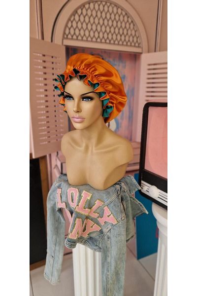 LOLLY PONY Green Orange Double Sided Silk Satin Hair Cap