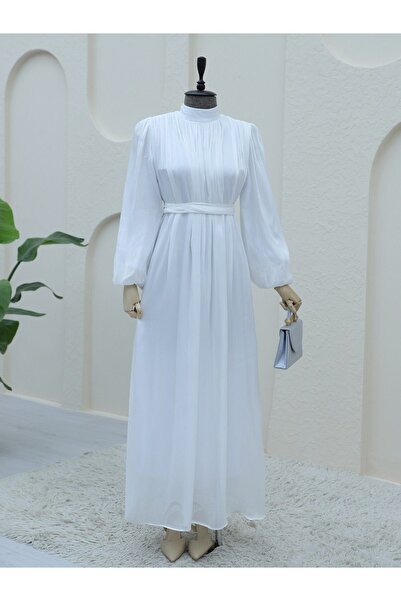 HİJABAYA Balloon Sleeve and Shoulder Gathered Sparkle Dress