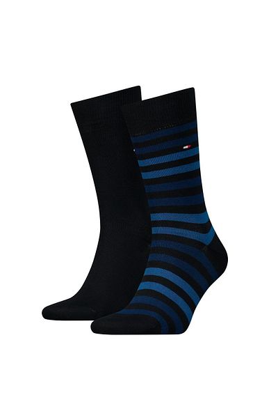 Tommy Hilfiger Navy Blue Striped Men's Stretch Cotton Socks - Single Stitching and Rib Knitted Cuffs
