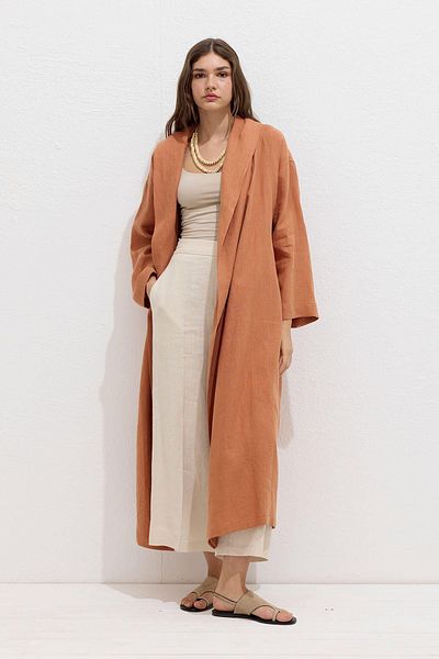 Manuka Orangefarbener Trenchcoat aus Leinen – Kapuzenmantel