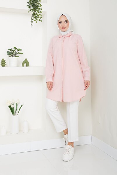 Eliva قميص حجاب نسائي بلون مسحوق - زر مخفي، قصة صديقها