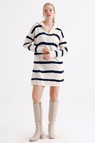 MD trend Μοτίβο Oversize ριγέ πλεκτό τουνίκ - Γυναικείο φόρεμα με φερμουάρ
