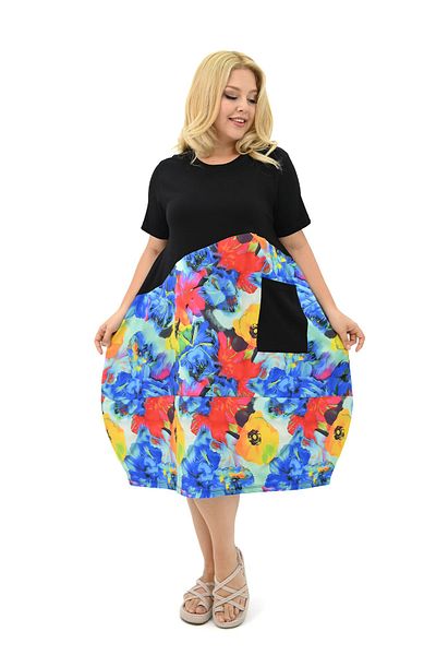 Koza Butik Γυναικείο φόρεμα με ψηφιακή εκτύπωση Plus Size - 5258-25