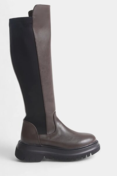 SAYL Cizme de damă elastice cu fermoar de culoare maro