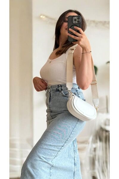 Entropy Mavi Önden Yırtmaçlı Uzun Jean Etek