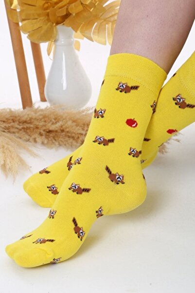 Socks Tunnel جوارب منقوشة باللون الأصفر على شكل ثعلب