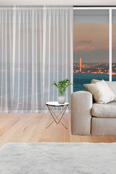 GOCCIA HOME Ipek Tergal Düz Tül Perde Pilesiz Beyaz