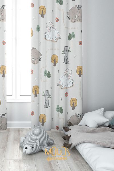 Moud's Single Wing Suede Printed Background Curtain - Kids and Baby Room