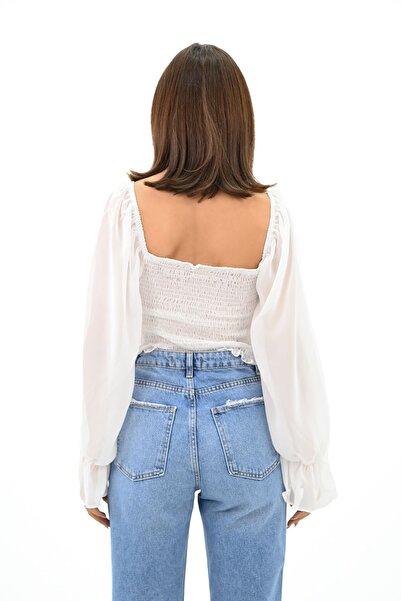 Koza Butik Γυναικεία Crop Μπλούζα Chiffon 1734-24