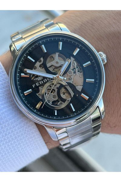 FERRO 3 Atm Waterproof Steel Band Automatic Mechanism Men's Wrist Watch - Efm.31399-A2