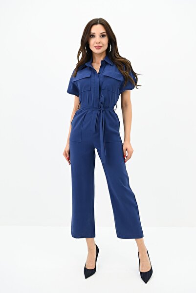 Koza Butik Kadın Yarım Kollu Belden Bağlamalı Tulum 0015 1572