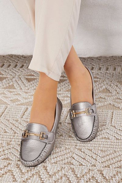 TOFİSA Gray Chain Buckle Lightweight Women's Ballerinas - 24578