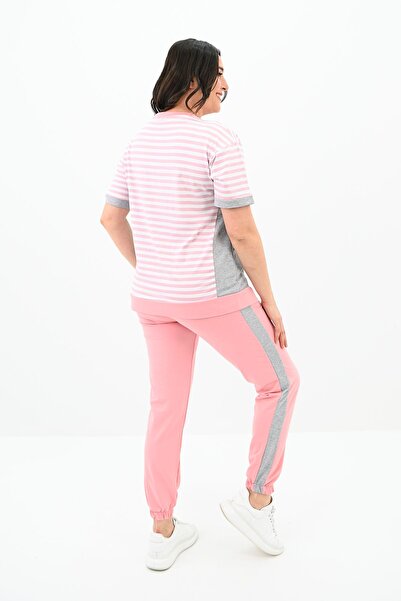 Koza Butik Γυναικείο Σετ Φούτερ με ρίγες Plus Size 8106-24