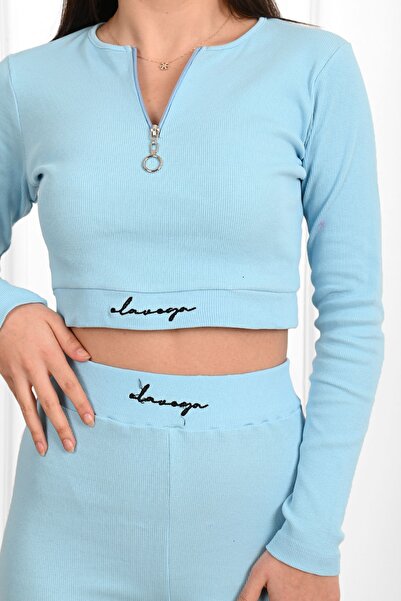 Koza Butik Kadın Yazı Baskılı Fermuar Detaylı Eşofman Takımı 3725-23