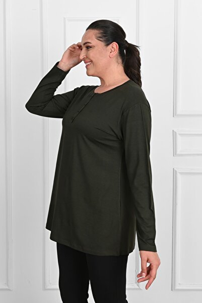 Koza Butik Kadın Düğme Detaylı Büyük Beden Bluz 1376-23