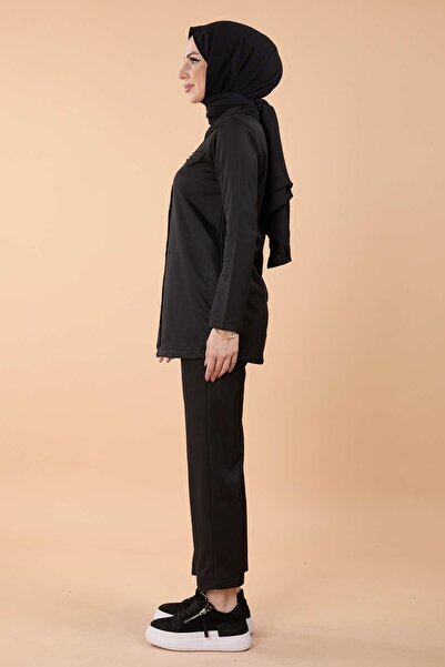 TOFİSA Schwarze Tunikahose für Damen mit geradem Hemdkragen - 13072