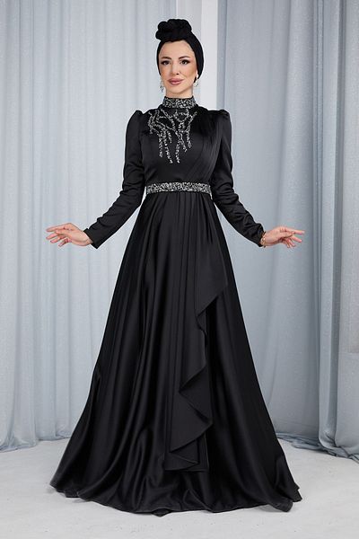 TOFİSA Černé dámské večerní šaty Hakim Collar - 23673