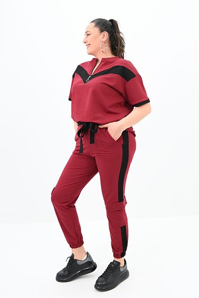 Koza Butik Set de trening pentru femei de mărime mare cu jumătate de fermoar 8109-24