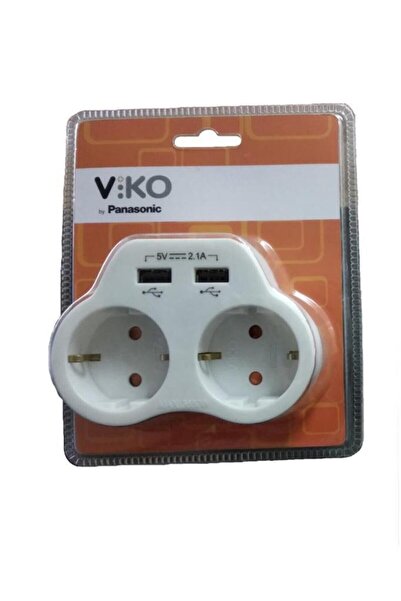 VİKO Beyaz 2'li Topraklı ve 2,1 Amper 2 Usb Çıkışlı Fiş Priz Hızlı Şarj Cihazı