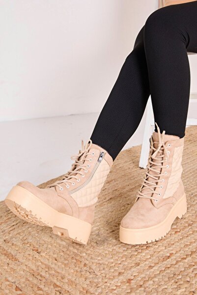 TOFİSA Μπεζ σουέντ γυναικείες μπότες - 23059