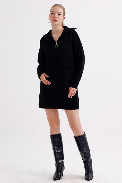 MD trend Patterned Zippered Oversize Knitwear Women's Tunic Dress