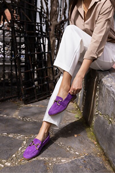 ANGELİNA JONES TRINK WOMEN'S PURPLE REAL SUEDE LOAFER SHOES