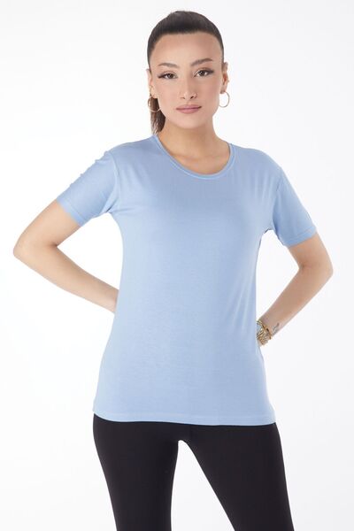 TOFİSA Tricou albastru cu guler rotund pentru femei - mânecă scurtă, fără imp...