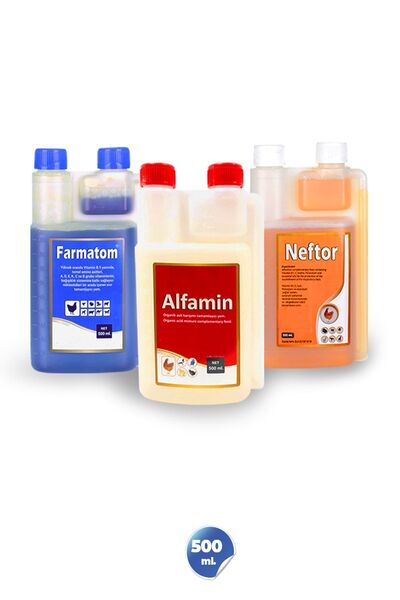 Munich Vet Kanatlı Hayvanlar için 3lü Set Farmatom Vitamin + Alfamin + Neftor Hırıltı Seti - 500 Ml