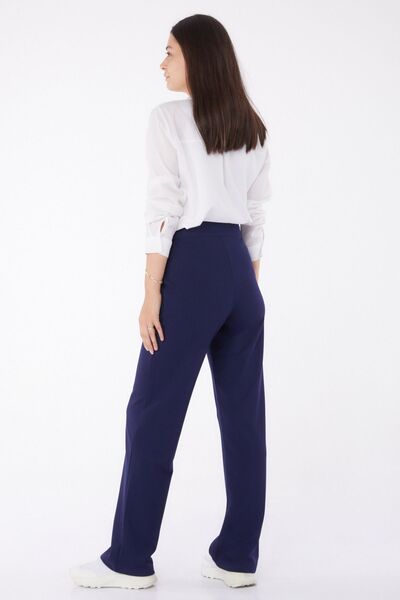 TOFİSA Ίσιο μεσαίο γυναικείο παντελόνι με βέλκρο σε μπλε ναυτικό - 25657