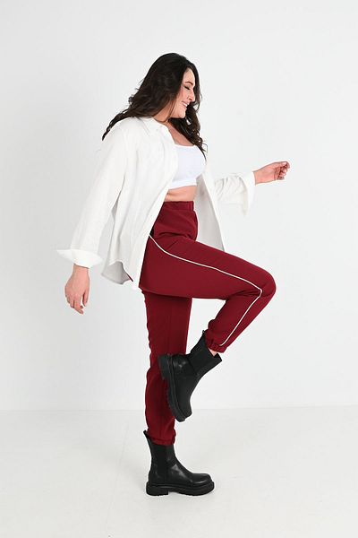 ADROM Women's Large Size Stripe Detailed Pocket Trousers 6243-24