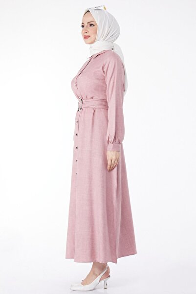 TOFİSA Απλό πουκάμισο γιακά Γυναικείο φόρεμα με ροζ σταυρό με λεπτομέρειες - 24967