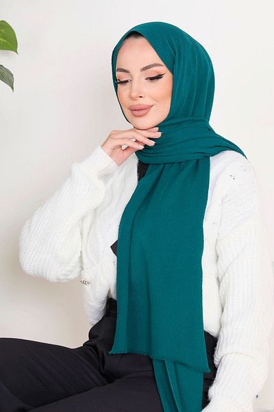 TOFİSA Green Soft Cotton Women's Shawl - Plain Medium - 23352
