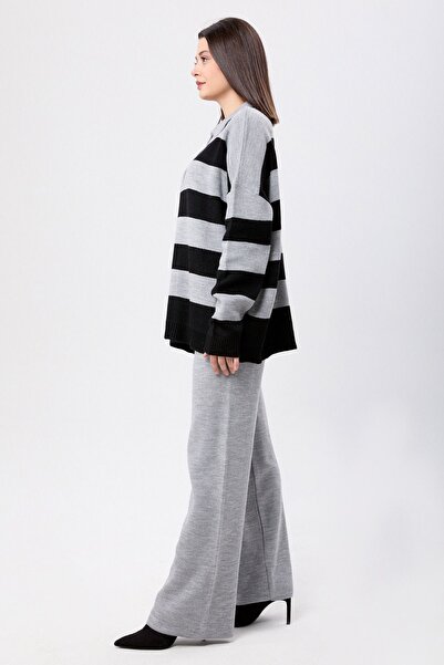 TOFİSA Szürke kötöttáru tunika és nadrág szett - Sima inggallér - 23895