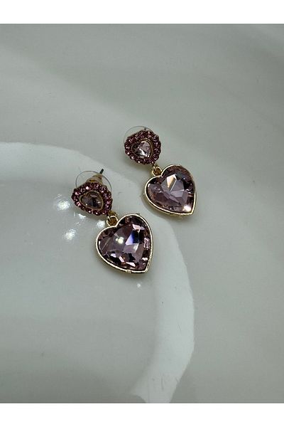 CT STONES Crystal Stone Detailed Heart Earrings