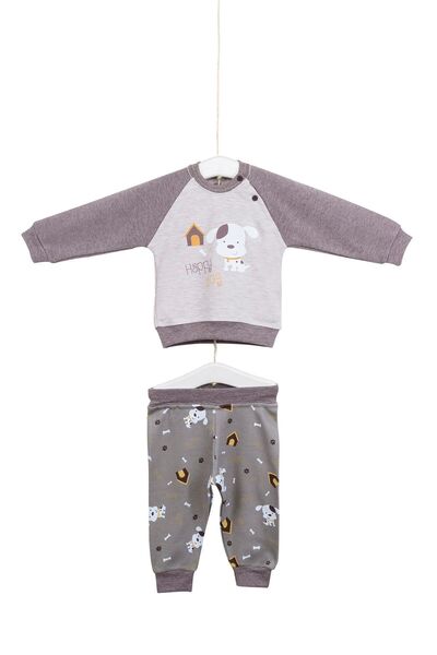 Aziz Bebe Baby Boy Beige Printed Suit Azz002023