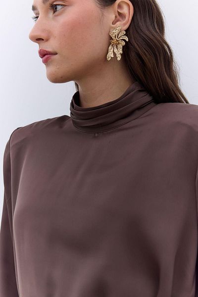 Manuka Wide Sleeve Satin Tunic - Brown
