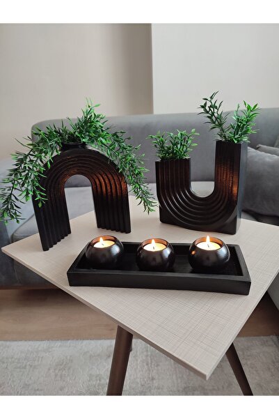 Online Dekoratif Set (2 Lİ VAZO 3 LÜ MUMLUK) Obje - Biblo. Tealight Mumlar Üc...