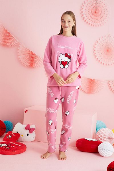 Siyah İnci Σετ πιτζάμες Hello Kitty Fleece Ροζ Κεντημένο Πιτζάμες HK311