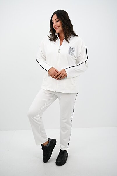 Koza Butik Γυναικείο Σετ Φούτερ με φερμουάρ και λεπτομέρεια ρίγες 8135-25