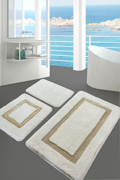 Chilai Home Quadrato Set de 3 covoare de baie de culoare piatra - acrilic anti-alunecare si lavabil