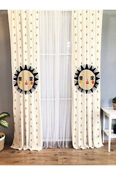 Evmila Güneş Desenli Bebek Ve Çocuk Odası Tek Kanat Fon Perde - Sarı