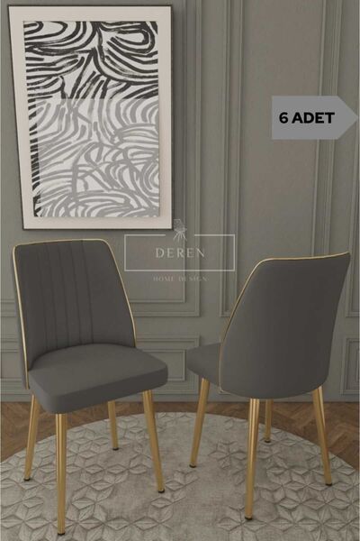 DEREN HOME Marla Serisi 6 Adet Antrasit Silinebilir Baby Face Kumaş Sandalye ...