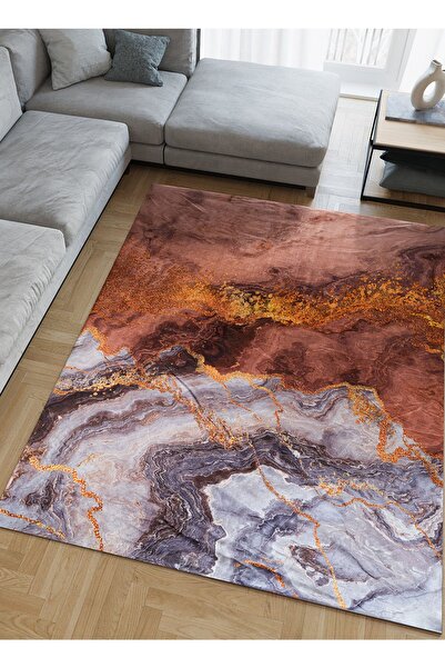 RENKLİBUTİK Modern Patterned Velvet Carpet Cover - Elastic and Non-Slip, Washable, 6 M2