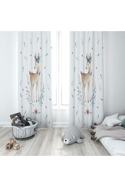 Lolla Cute Deer White Background Curtain 58