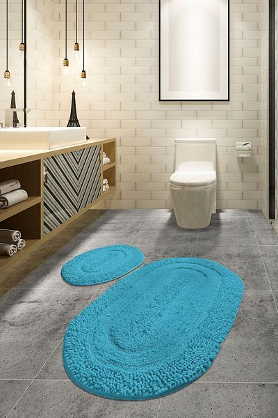Chilai Home Set de 2 covorașe de baie Macoroni Mint, lavabil, din bumbac cu bază anti-alunecare