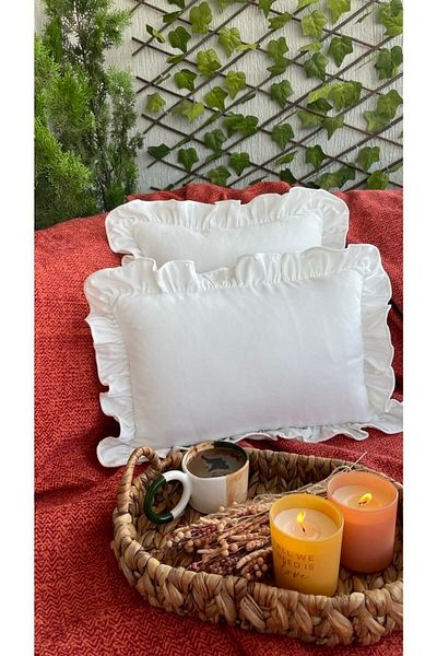 Decamor home Husă de pernă albă cu volane vintage 1 bucată