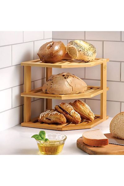 MEHAY HOME Bamboo Corner Shelf 3 Tiers Kitchen Organizer Storage Rack Countertop 25×25